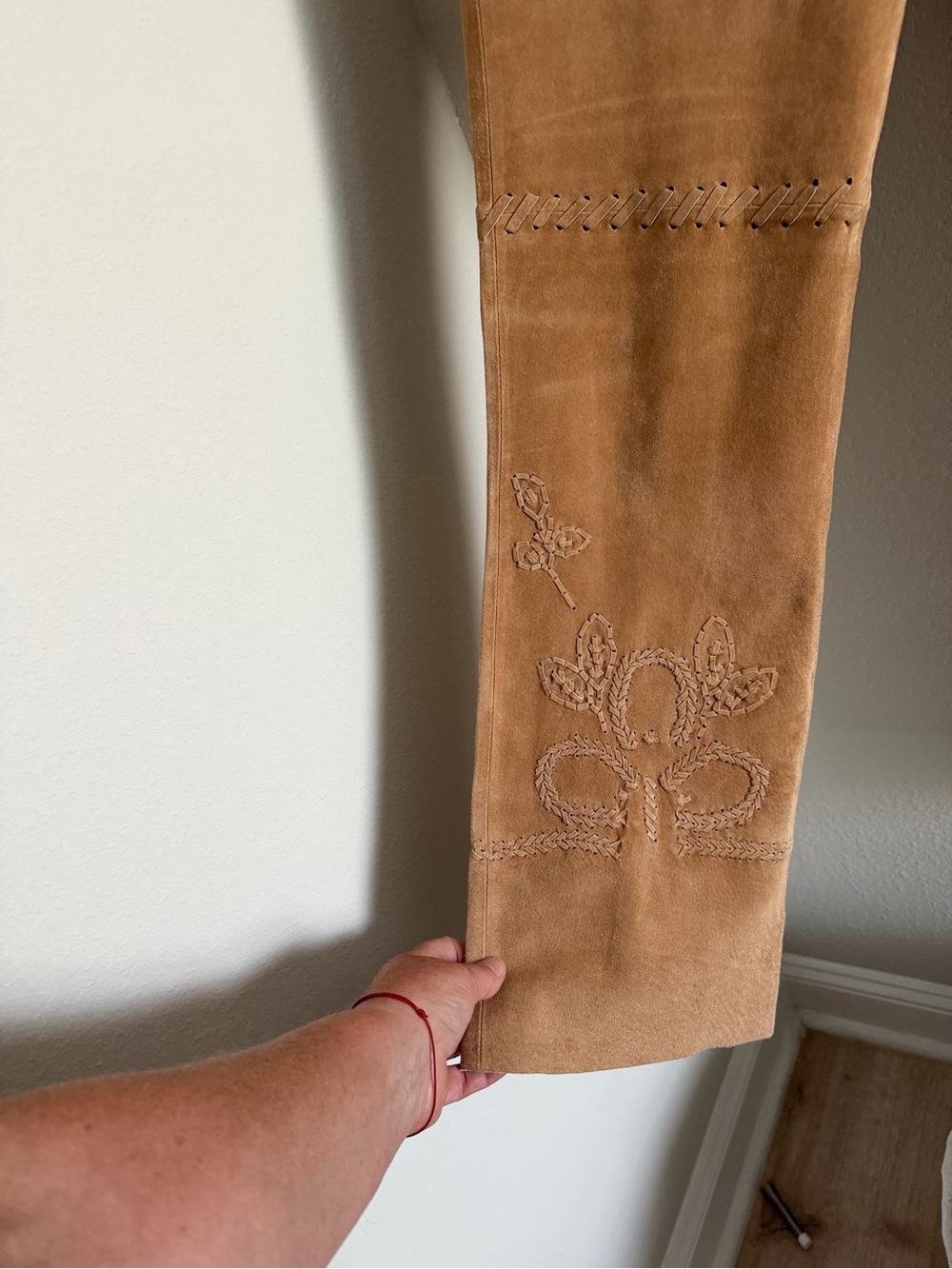 Women's Tan Suede Embroidered Jeans - Picture 4 of 13